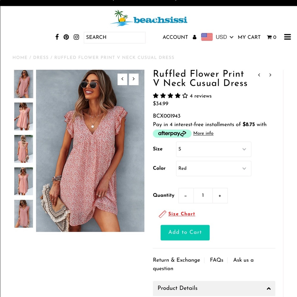 4/$15 Ruffled v neck casual dress